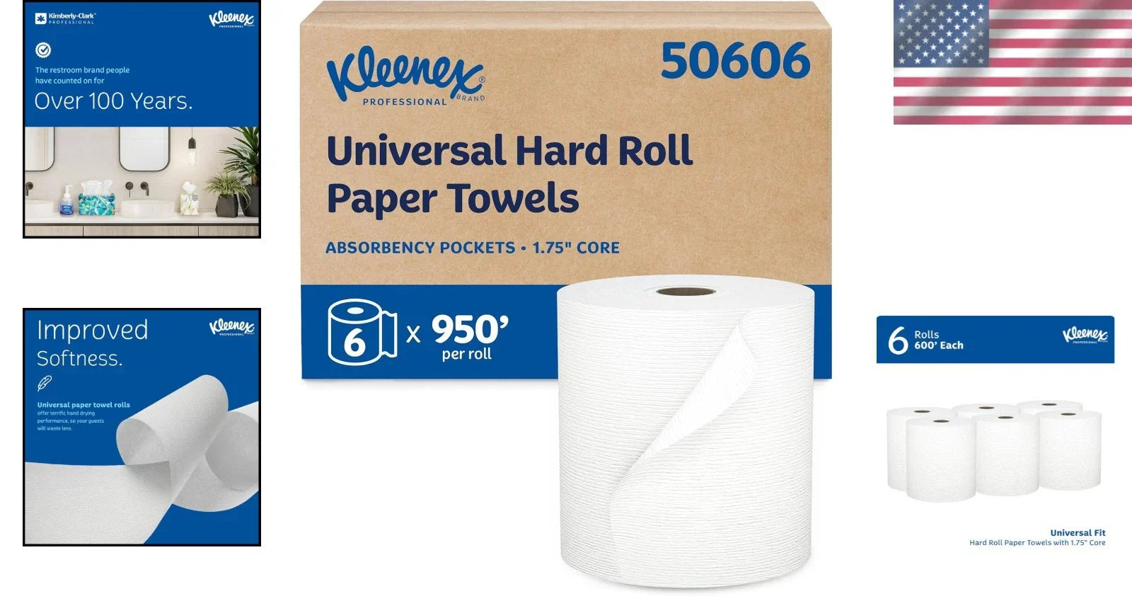 Professional Universal Hard Roll Paper Towels - White, 6 Rolls